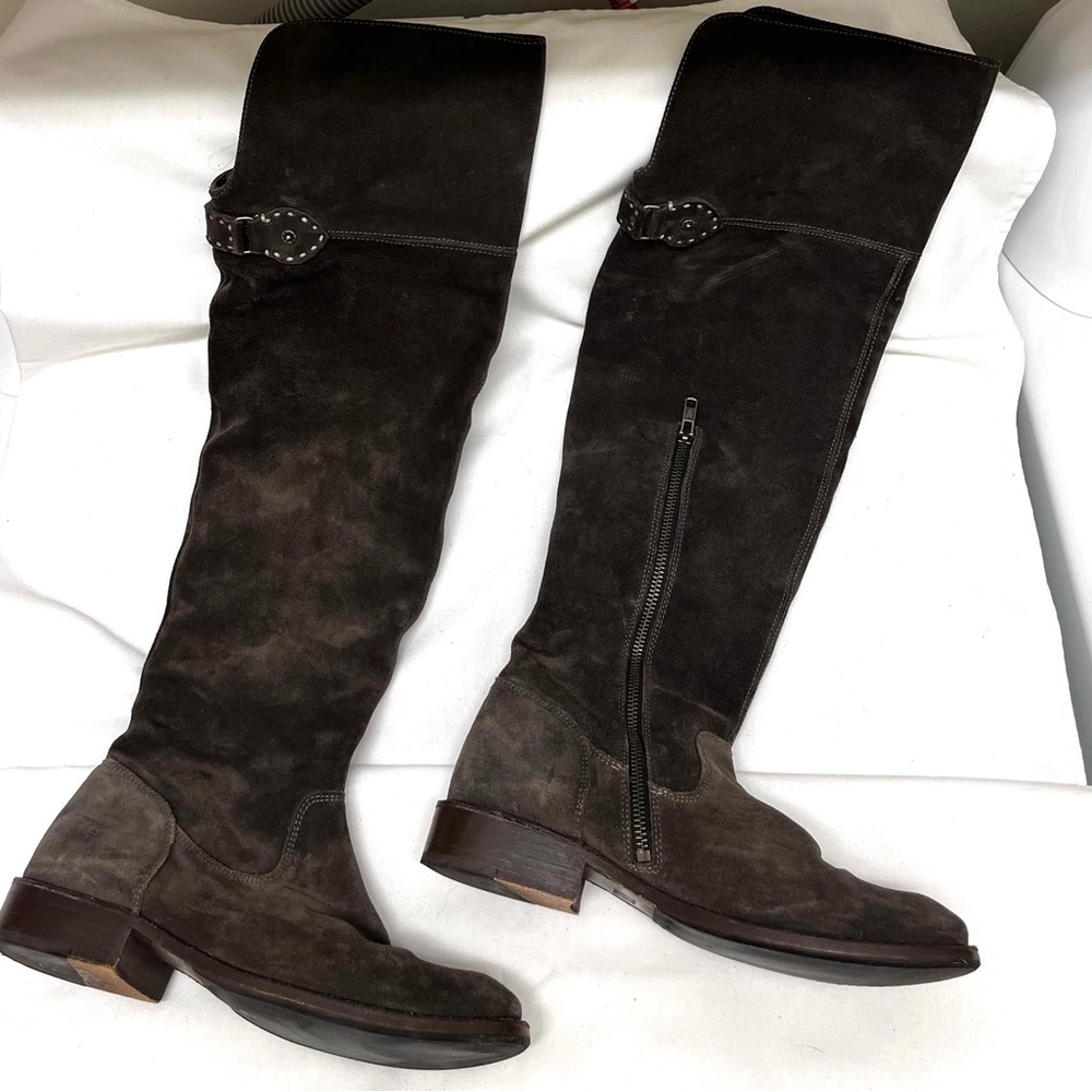 Frye Shirley Engineer OTK Suede Smoke 7